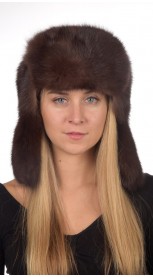 Sabalo kailio kepurė - rusiško modelio, tamsiai ruda, moteriška